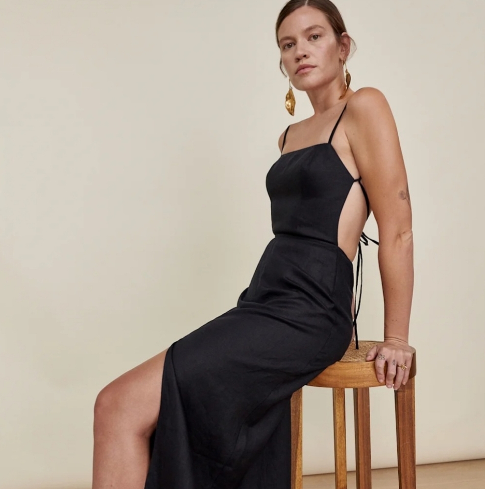 Reformation Black Midi Dress with Slit